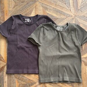 Boathouse Harlow Women's Seamless Ribbed Tees 2 Pack - Chocolate and Green